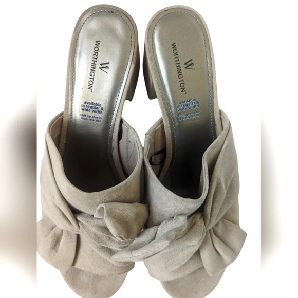 Worthington Nude (Beige) Freemont Style Twist Bow Chunky Heel Mules – Size 9.5 - Picture 3 of 7